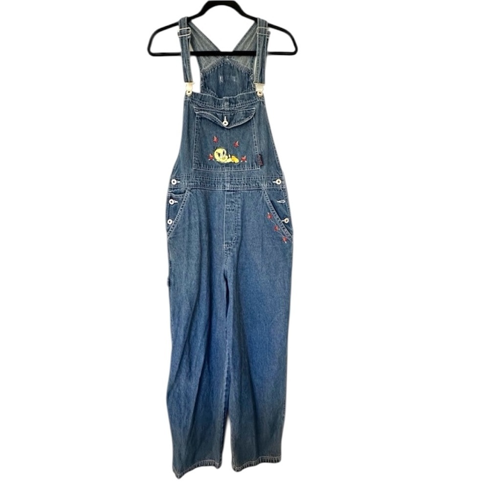 Vintage Looney Tunes Tweety Bird Embroidered Denim Overalls Womens Medium